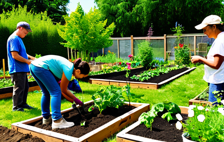 **

"A group of diverse neighbors working together in a vibrant community garden, fully clothed in appropriate gardening attire, planting vegetables and flowers, safe for work, perfect anatomy, correct proportions, family-friendly, professional photography, sunny day, lush greenery, well-formed hands, proper finger count, natural body proportions, modest clothing, high quality."

**