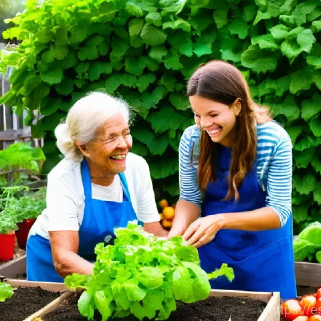 성공적인 커뮤니티 가든 운영 사례 분석 - **Prompt:** A vibrant and diverse community garden on a sunny day in an urban setting. Focus on illu...